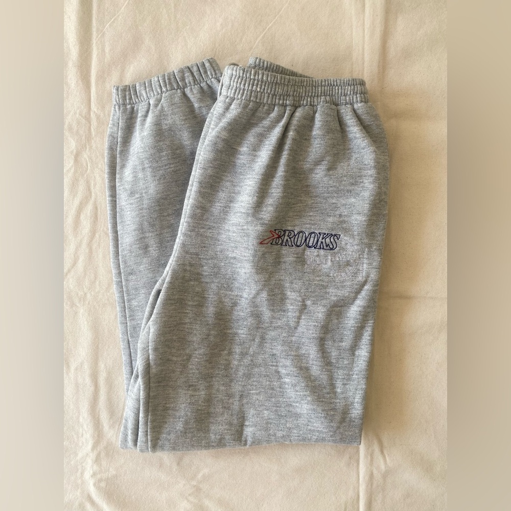 Vintage Brooks Embroidered Logo Gray Sweatpants Drawstring Men’s Medium